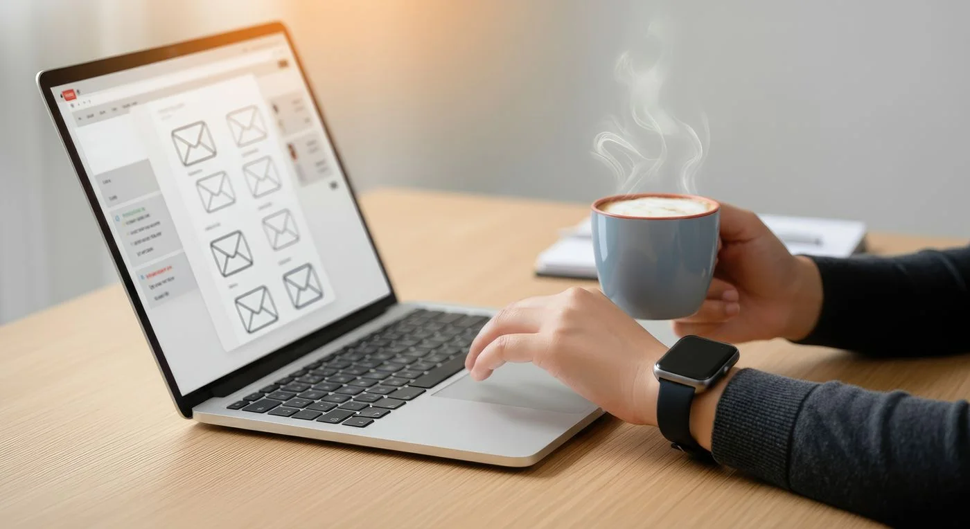 Laptop with app wireframes being designed, next to a cup of coffee