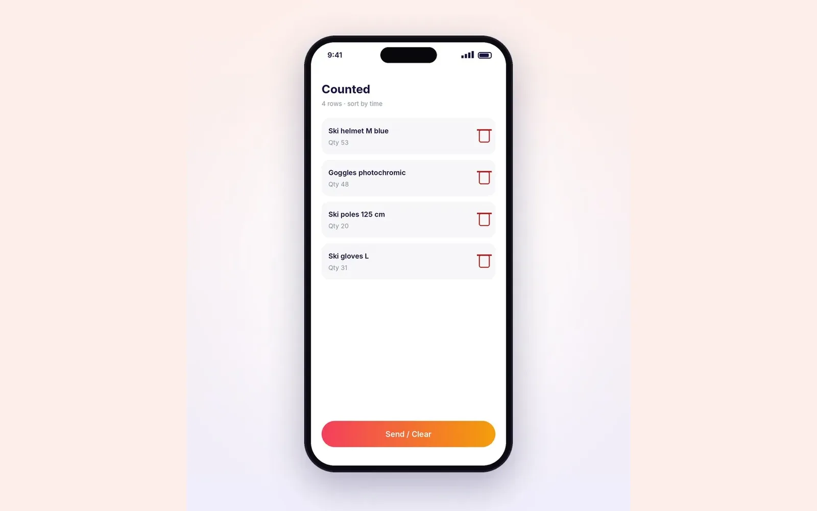 Counted list in a stock count app