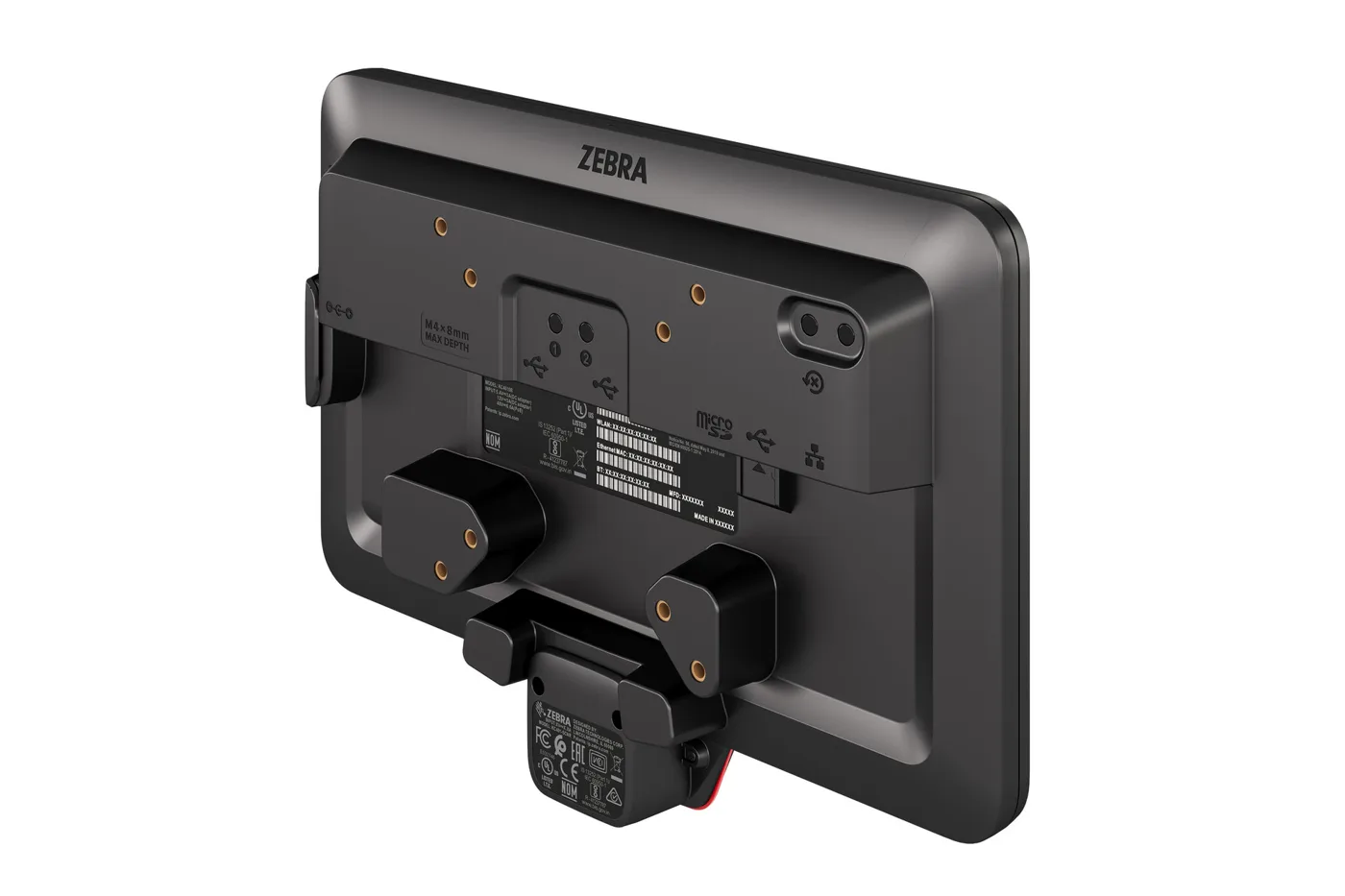 Back of the Zebra KC401 kiosk with VESA mount and scanner