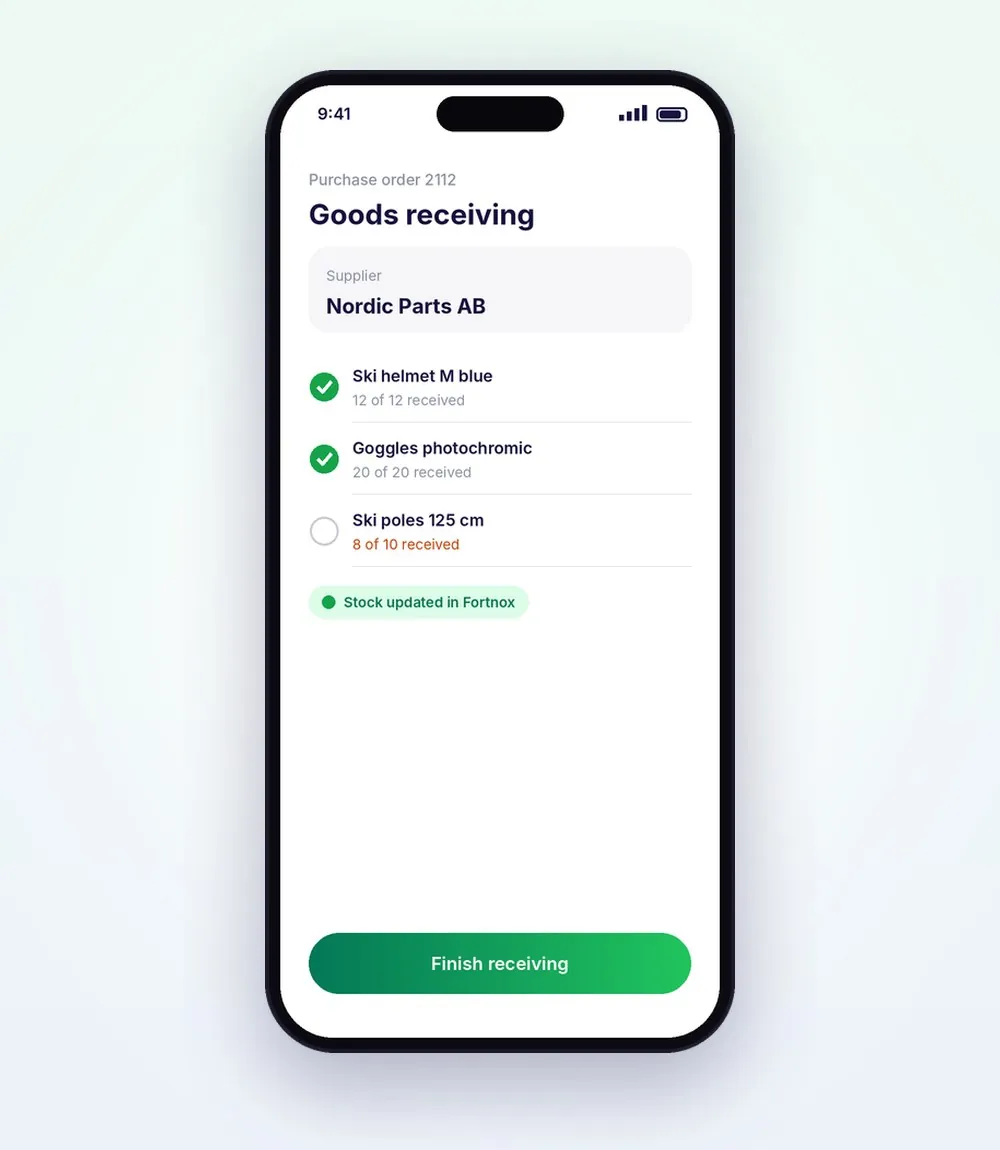 Wareneingangs-App beim Abhaken einer Bestellung