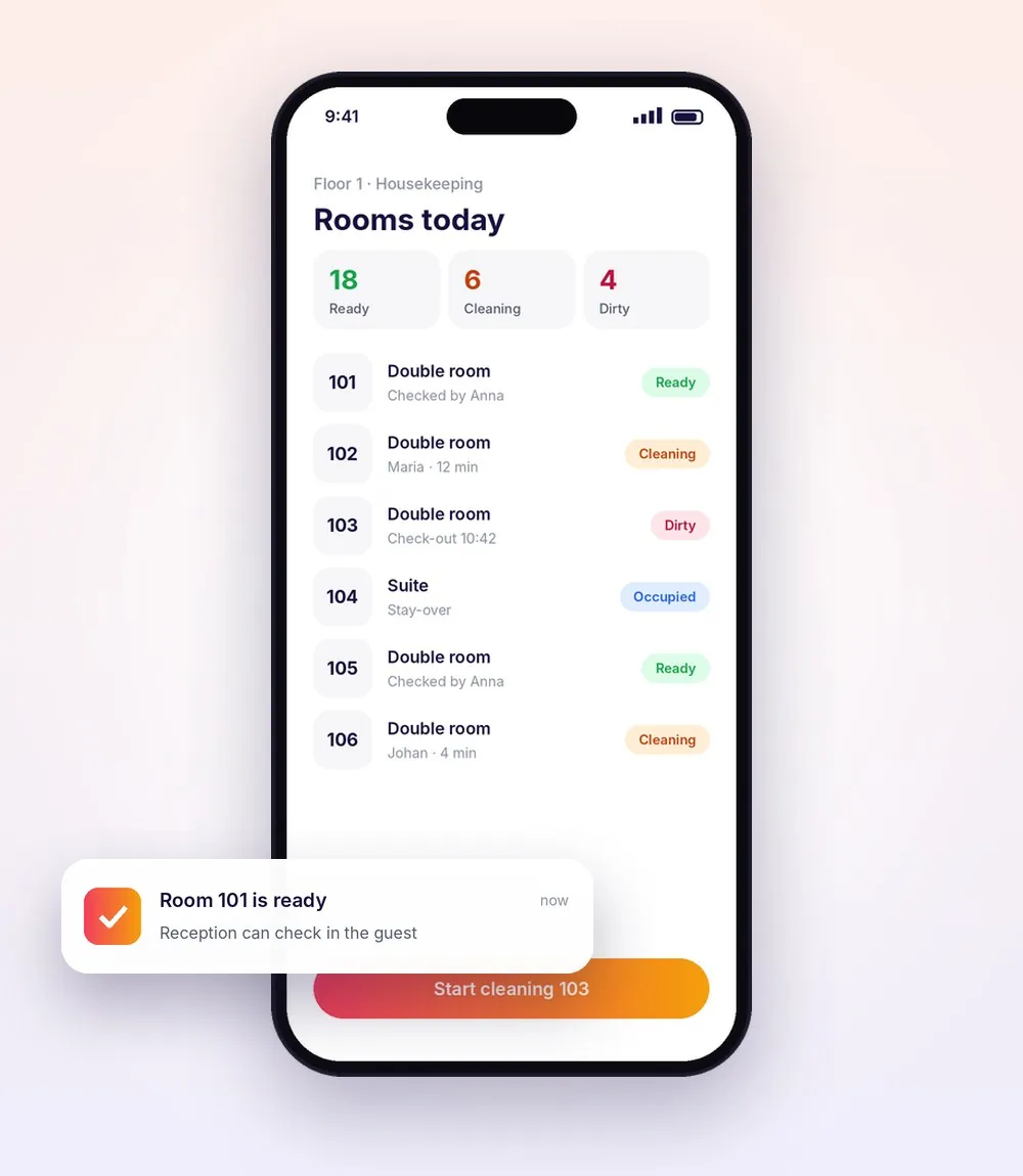 Housekeeping app with a room ready notification