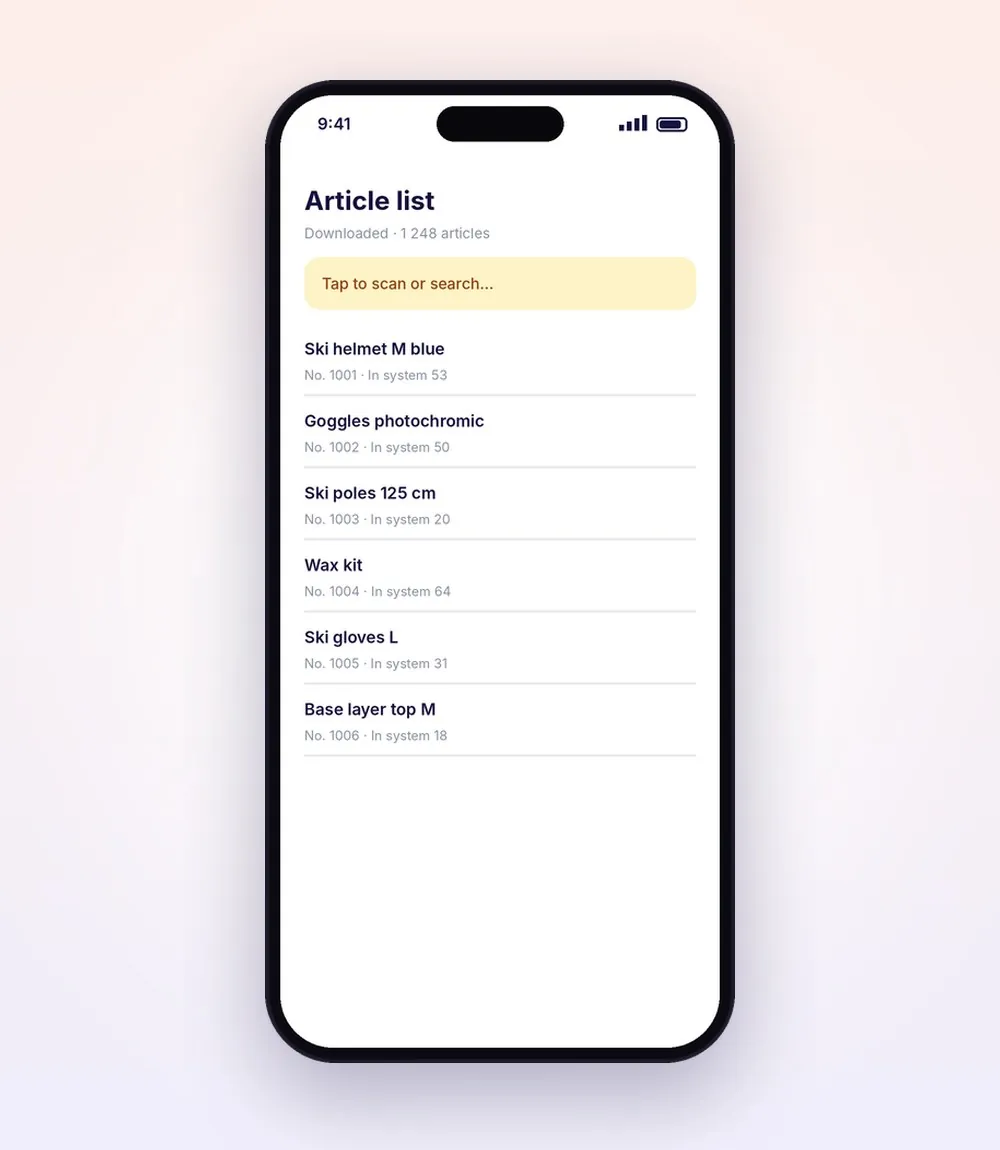 Article list downloaded to the counting app