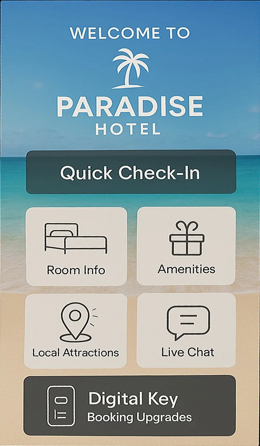 Écran de borne libre-service pour l'enregistrement à l'hôtel