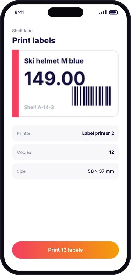 Printing shelf labels from the Raptool app