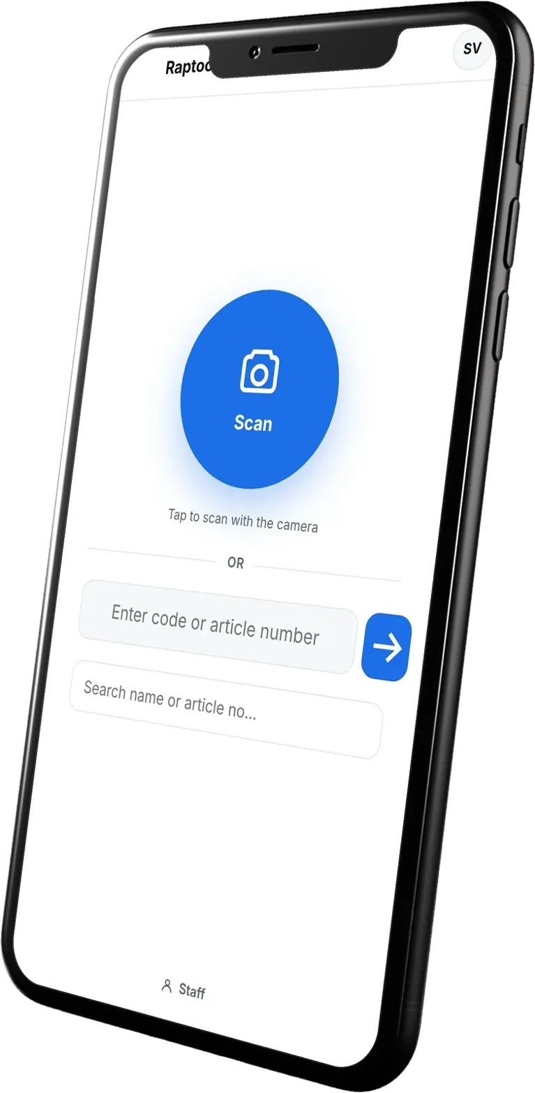 Application Raptool Retail sur un smartphone