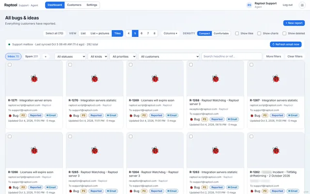 Bug Dashboard Inbox