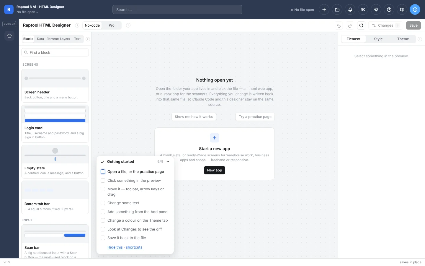 Bausteine des Raptool 8 HTML Designer