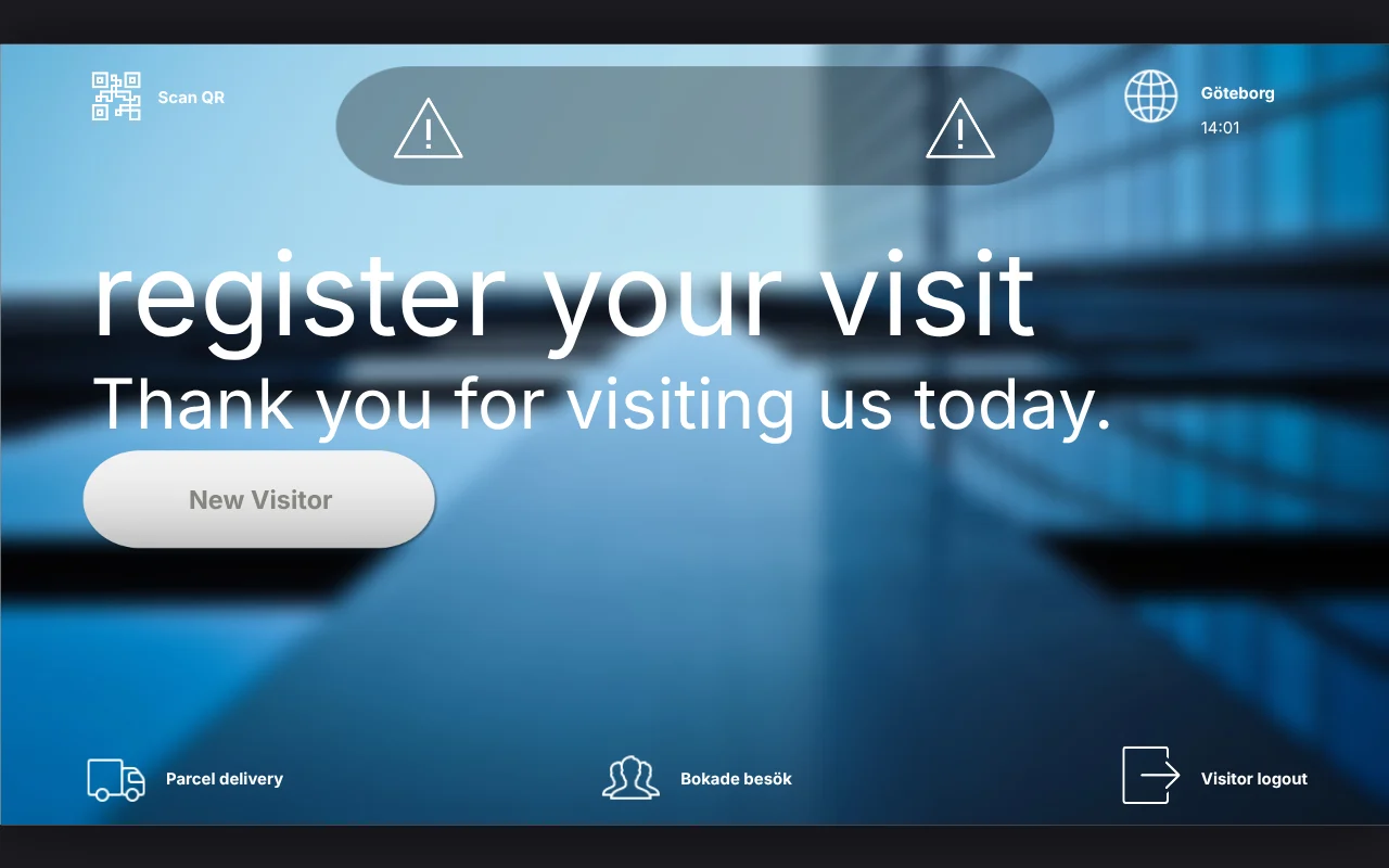 Visitor kiosk welcome screen running in the Raptool Client