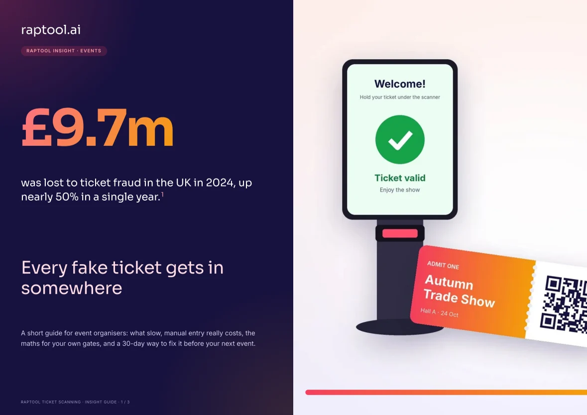 Cover of the Raptool Ticket Scanning insight guide: Every fake ticket gets in somewhere