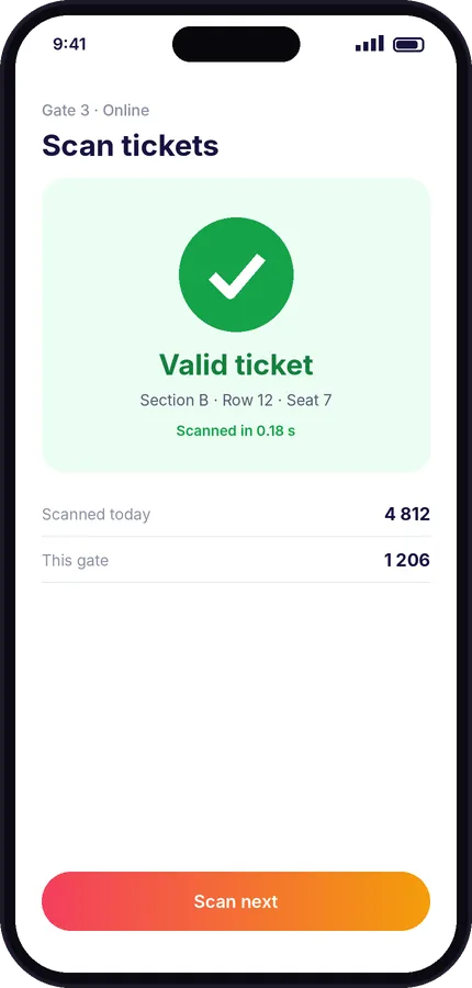 Application de contrôle des billets affichant un billet valide