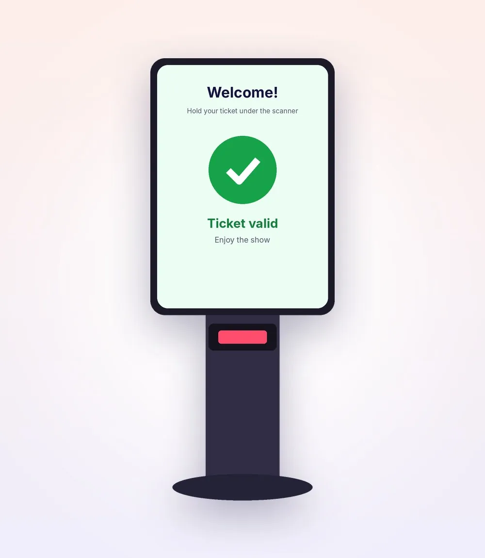 Borne de scan affichant un billet valide