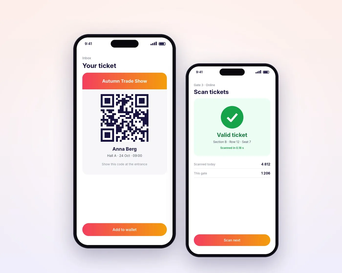 Billet QR envoyé par e-mail et scanné à l'entrée